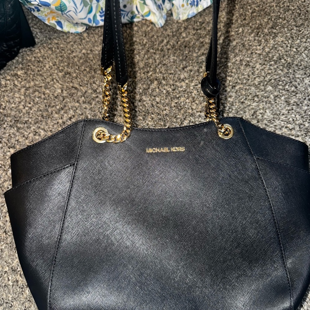 Michael Kors Black Shoulder Bag with Gold Chain